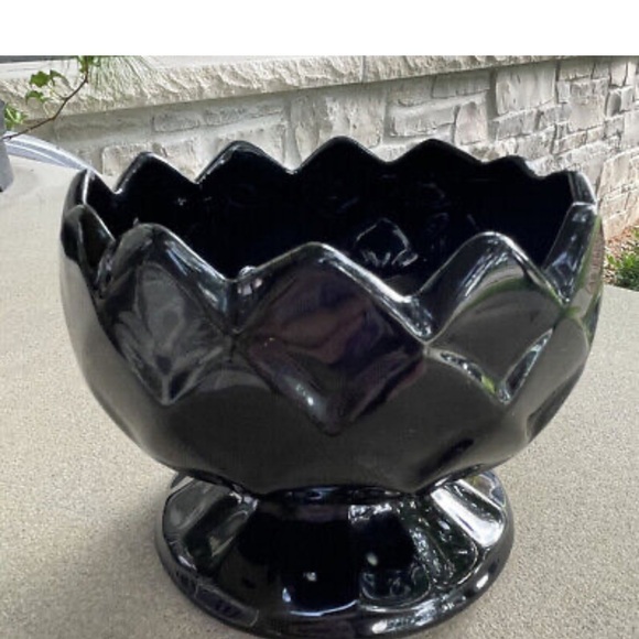 VTG McCoy USA 599 Black Pottery 4” Pedestal Bowl Planter Vase 4.5” Wide - Picture 3 of 13